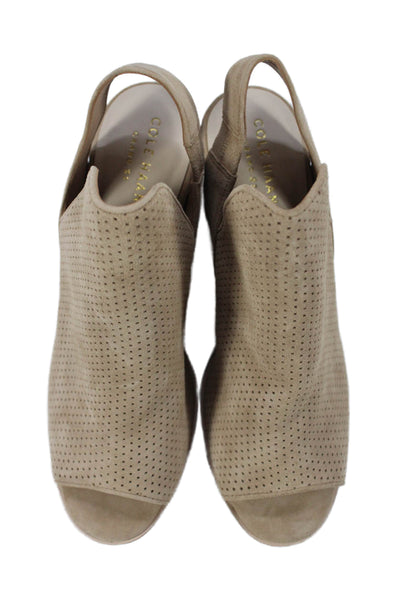 Cole Haan Grand.OS Womens Suede Perforated Open Toe Slingbacks Beige Size 6.5