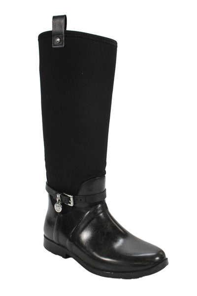 Michael Kors Womens Silver Tone Knee High Rain Boots Black Size 8