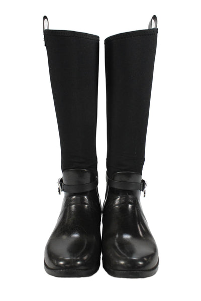 Michael Kors Womens Silver Tone Knee High Rain Boots Black Size 8