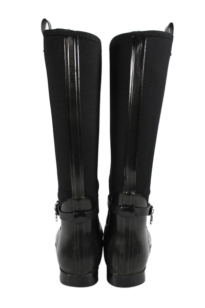 Michael Kors Womens Silver Tone Knee High Rain Boots Black Size 8
