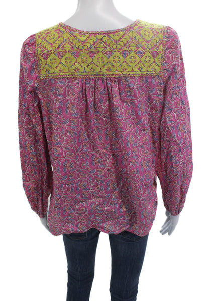 J Crew Women Tunic Blouse Pink Paisley Round Neck Long Sleeve Cotton Size XS