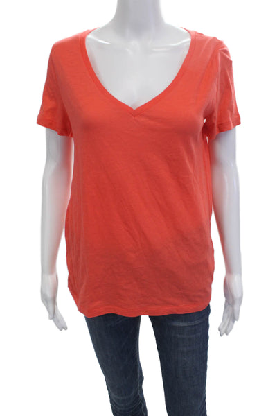 J Crew Womens Orange V Neck Cotton Short Sleeve Basic T Shirt Size S