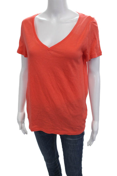 J Crew Womens Orange V Neck Cotton Short Sleeve Basic T Shirt Size S