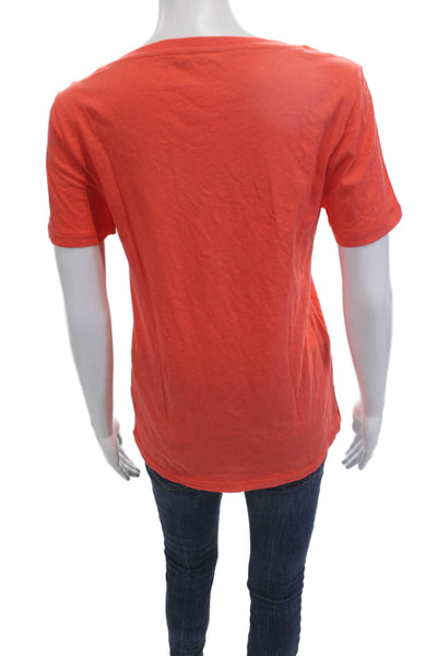 J Crew Womens Orange V Neck Cotton Short Sleeve Basic T Shirt Size S