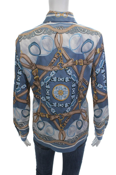 D. Exterior Women Blue Collared Long Sleeve Button-Up Top Size S