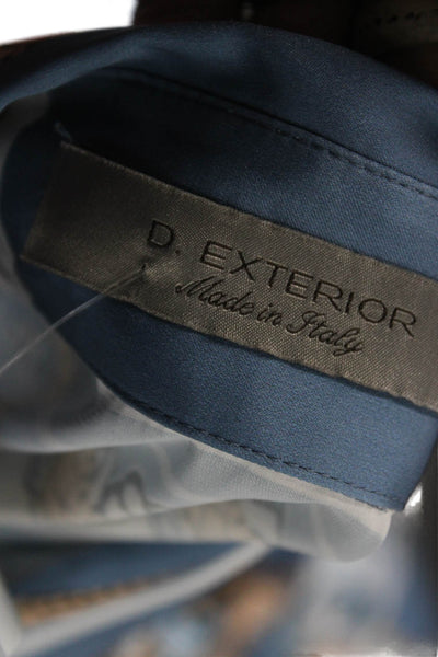 D. Exterior Women Blue Collared Long Sleeve Button-Up Top Size S