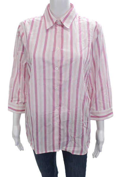 Camicettasnob Womens Button-Up Striped 3/4 Sleeve Pink Cotton Size 44