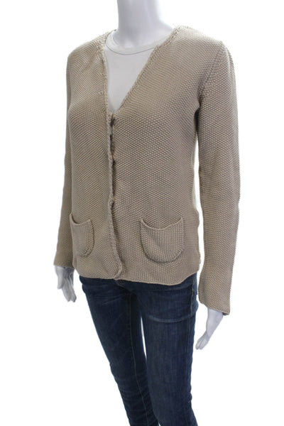 Kash Unisex Beige Cotton V Neck Button Long Sleeve Cardigan Size 42
