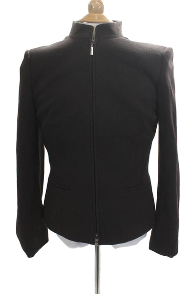 Nordstrom Womens Classic Black Wool Blend Zip Blazer High Neck Size M