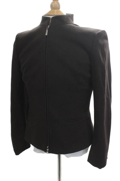 Nordstrom Womens Classic Black Wool Blend Zip Blazer High Neck Size M