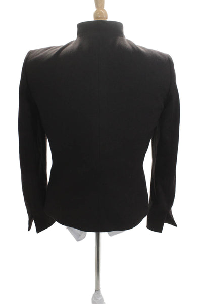 Nordstrom Womens Classic Black Wool Blend Zip Blazer High Neck Size M