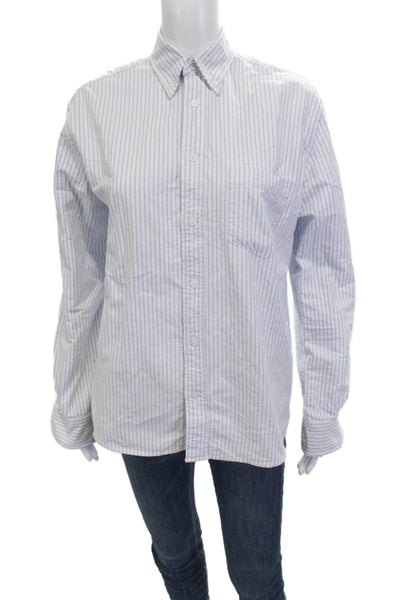 Brandy Melville Unisex White Striped Button-Down Top Long Sleeve Size One Size