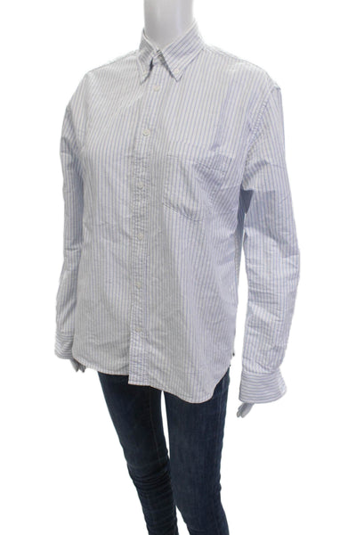 Brandy Melville Unisex White Striped Button-Down Top Long Sleeve Size One Size