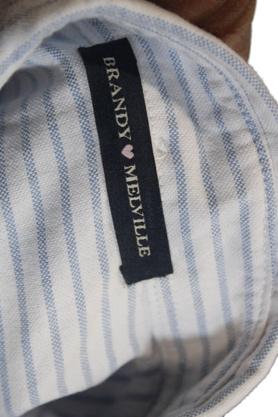 Brandy Melville Unisex White Striped Button-Down Top Long Sleeve Size One Size