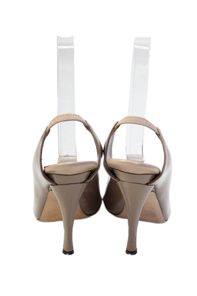 Marc Jacobs Womens Patent Leather Peep Toe Slingbacks Pumps Beige Size 35 5