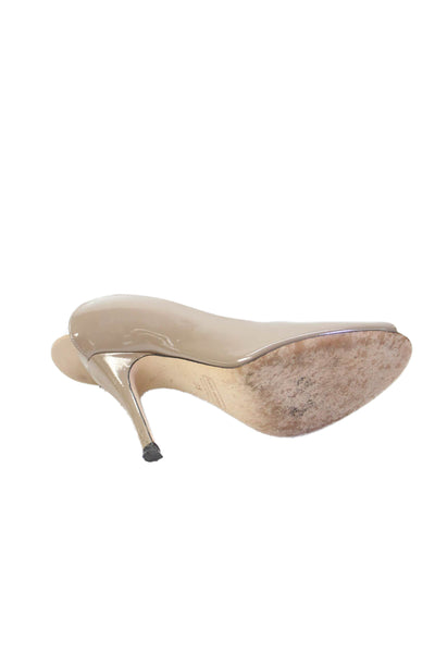 Marc Jacobs Womens Patent Leather Peep Toe Slingbacks Pumps Beige Size 35 5