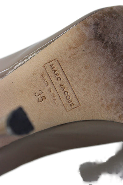 Marc Jacobs Womens Patent Leather Peep Toe Slingbacks Pumps Beige Size 35 5