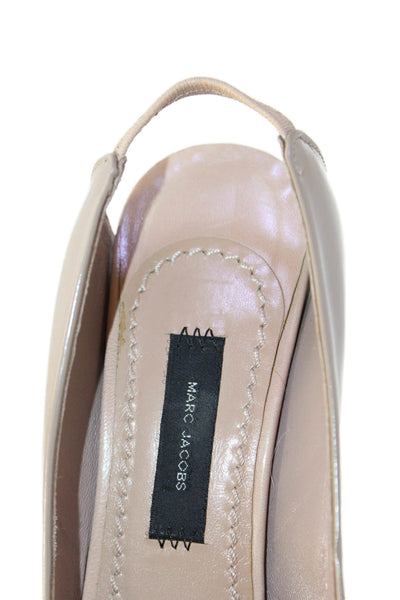 Marc Jacobs Womens Patent Leather Peep Toe Slingbacks Pumps Beige Size 35 5