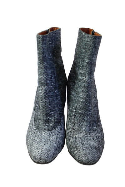 Aquatalia Womens Tweed Print Zip Up Ankle Boots Blue Black Size 6