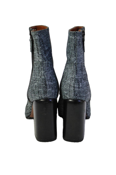 Aquatalia Womens Tweed Print Zip Up Ankle Boots Blue Black Size 6