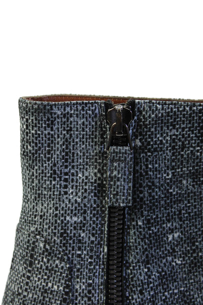 Aquatalia Womens Tweed Print Zip Up Ankle Boots Blue Black Size 6