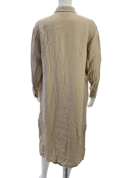 The Drop Women Shirt Dress Beige Linen Collared Long Sleeve Midi Size M