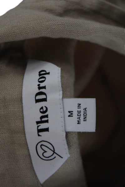 The Drop Women Shirt Dress Beige Linen Collared Long Sleeve Midi Size M