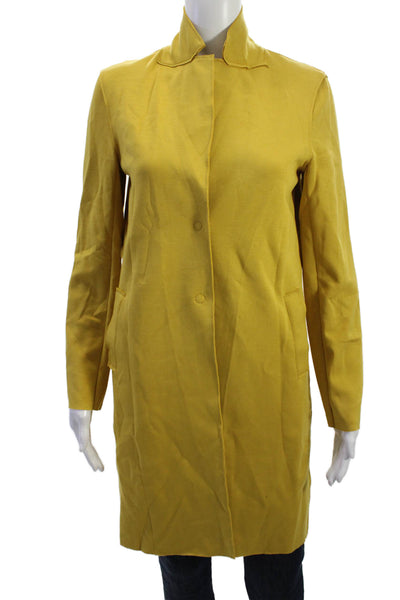 Carolina Belle Women Overcoat Yellow Long Sleeve Mock Neck Button Size S