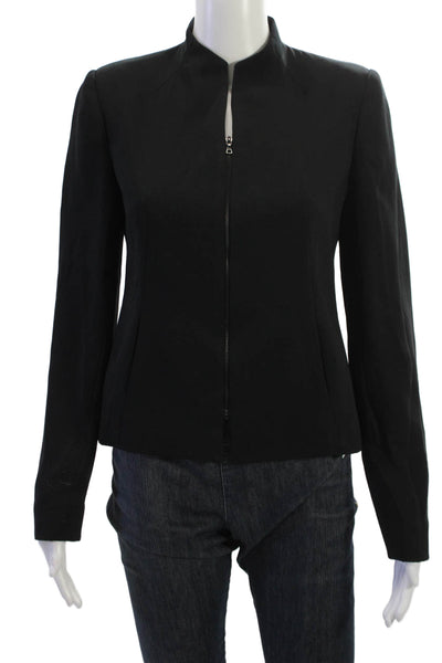 Philippe Adec Womens Black Polyester Mock Neck Blazer Zip Long Sleeve Size 4