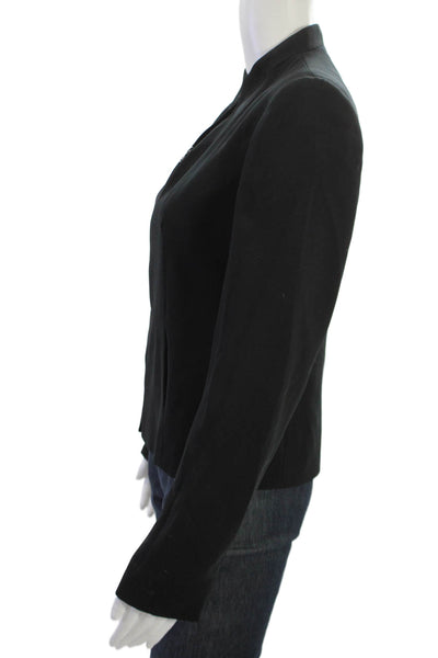 Philippe Adec Womens Black Polyester Mock Neck Blazer Zip Long Sleeve Size 4