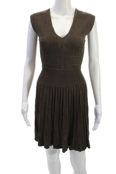 Max Studio Women Fit & Flare Sweater Dress Brown Size XS
