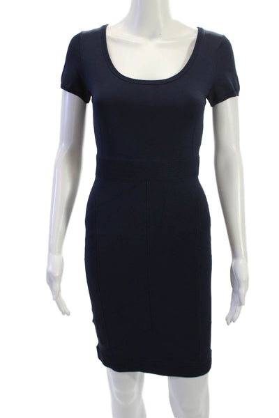 BCBG Max Azria Women Bodycon Dark Blue Knee Length Short Sleeve Dress Size M