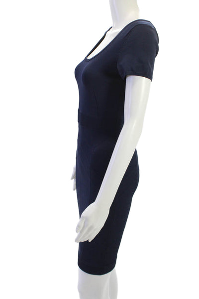 BCBG Max Azria Women Bodycon Dark Blue Knee Length Short Sleeve Dress Size M