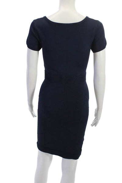 BCBG Max Azria Women Bodycon Dark Blue Knee Length Short Sleeve Dress Size M