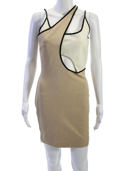 David Koma Women Bodycon Sheath Dress Beige Zip Sleeveless Size 8
