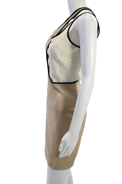 David Koma Women Bodycon Sheath Dress Beige Zip Sleeveless Size 8