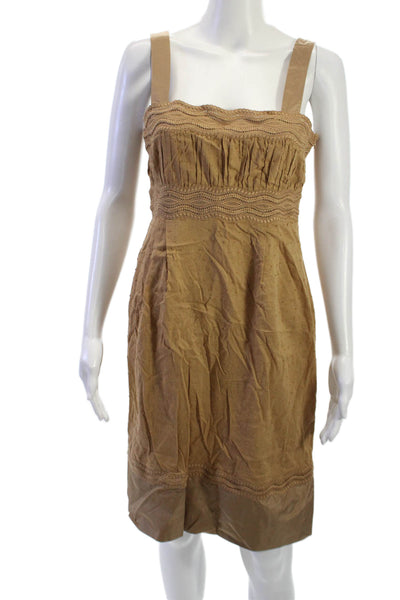 Catherine Malandrino Women Sundress Brown Square Neck Cotton Mini Size 4