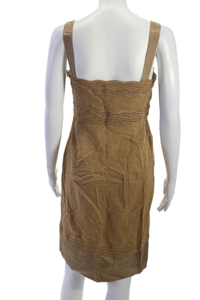Catherine Malandrino Women Sundress Brown Square Neck Cotton Mini Size 4
