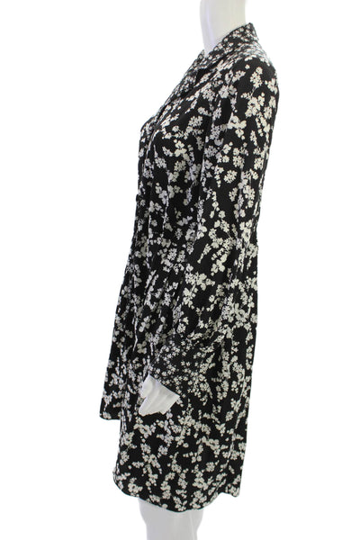 French Connection Women Shirt Dress Black Floral Long Sleeve Mini Size 2