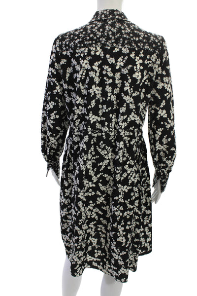 French Connection Women Shirt Dress Black Floral Long Sleeve Mini Size 2