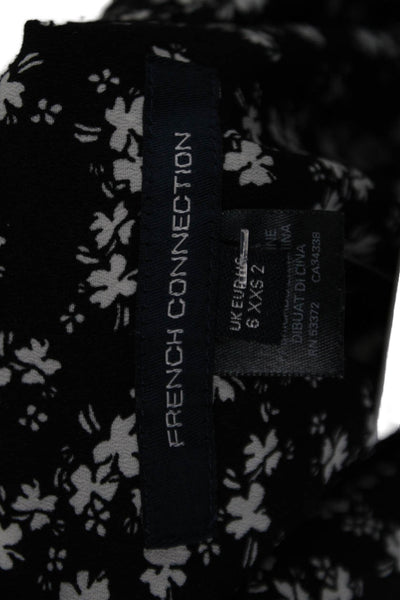 French Connection Women Shirt Dress Black Floral Long Sleeve Mini Size 2