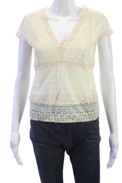 Banana Republic Womens Beige V Neck Cap Sleeve Bohemian Blouse Size S