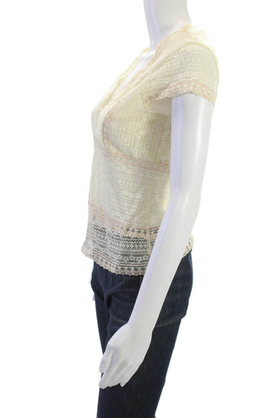 Banana Republic Womens Beige V Neck Cap Sleeve Bohemian Blouse Size S
