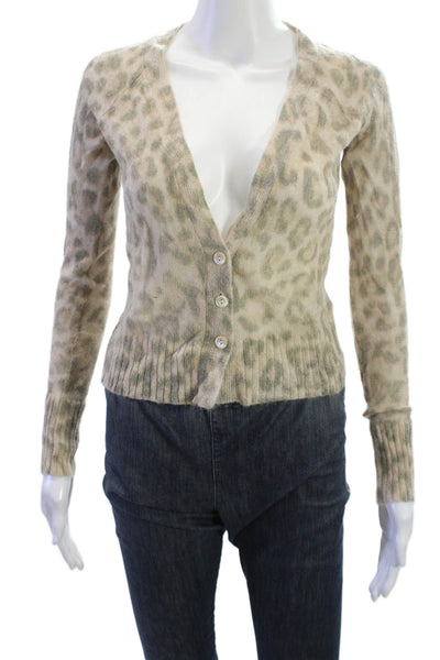 Banana Republic Unisex Cardigan Leopard V-Neck Button Long Sleeve Beige Size PS