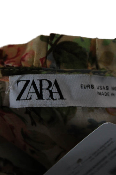 Zara Women Beige Floral Bohemian V Neck 3/4 Sleeve Mini Sundress Size S