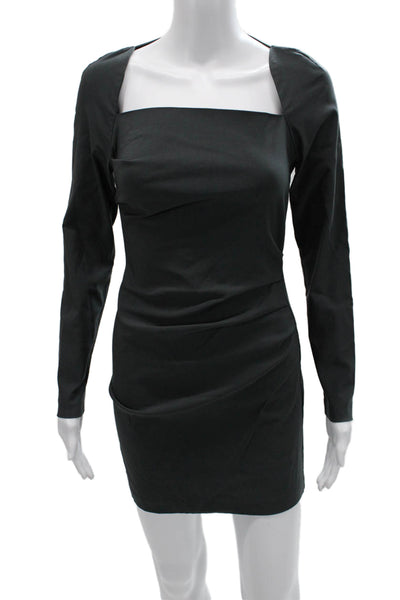 Zara Women Bodycon Mini Dress Black Square Neck Long Sleeve Polyester Size S