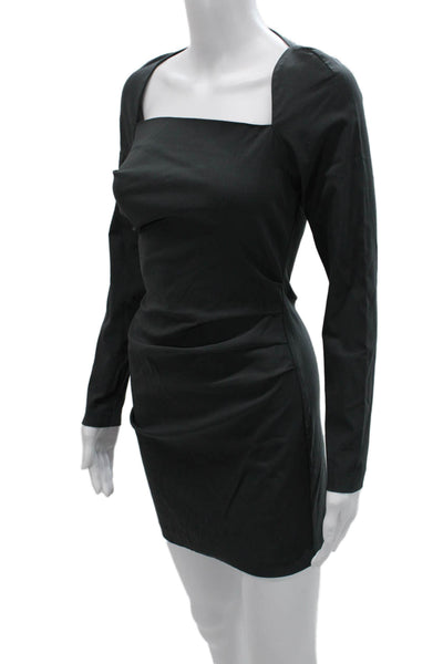Zara Women Bodycon Mini Dress Black Square Neck Long Sleeve Polyester Size S