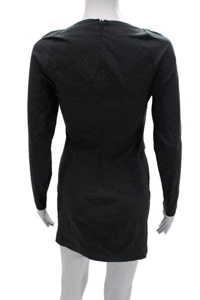 Zara Women Bodycon Mini Dress Black Square Neck Long Sleeve Polyester Size S