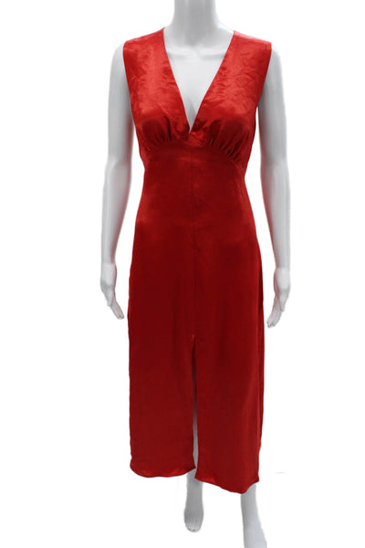Zara Womens Slip Dress Red V Neck Sleeveless Long Size S