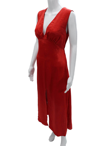 Zara Womens Slip Dress Red V Neck Sleeveless Long Size S